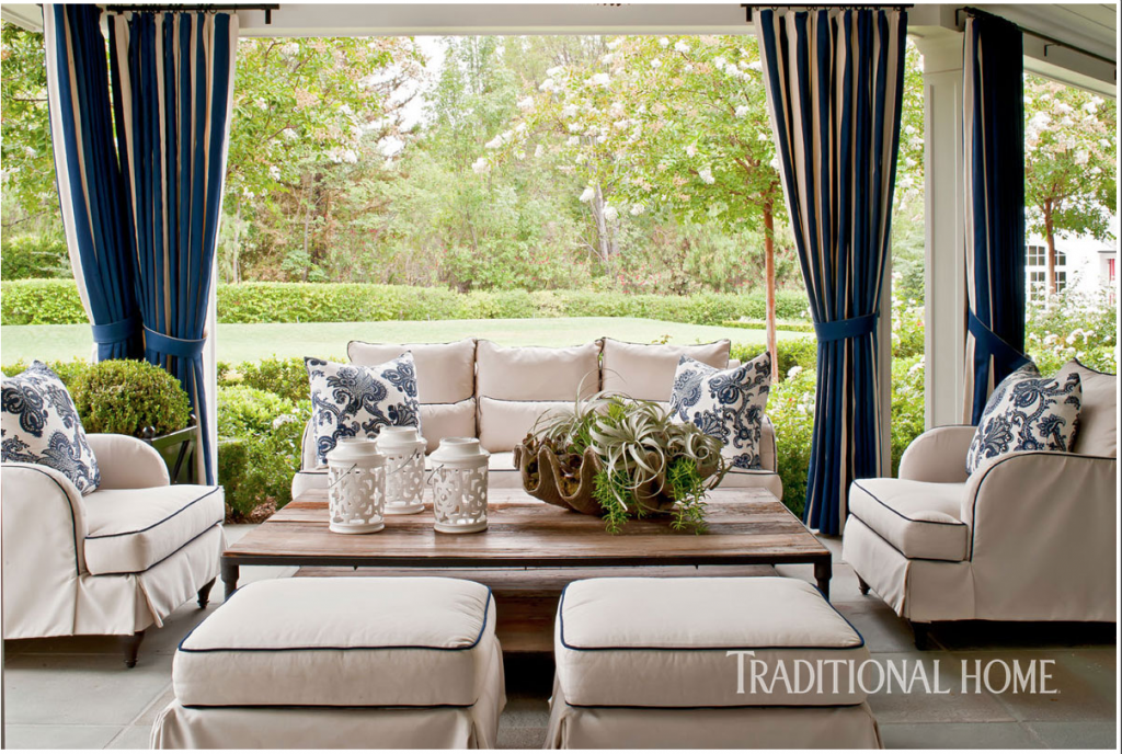 Catherine Miller and Valley Drapery and Upholstery featured in Traditional Home Outdoor upholstered sofa, lounge chairs, and ottomans