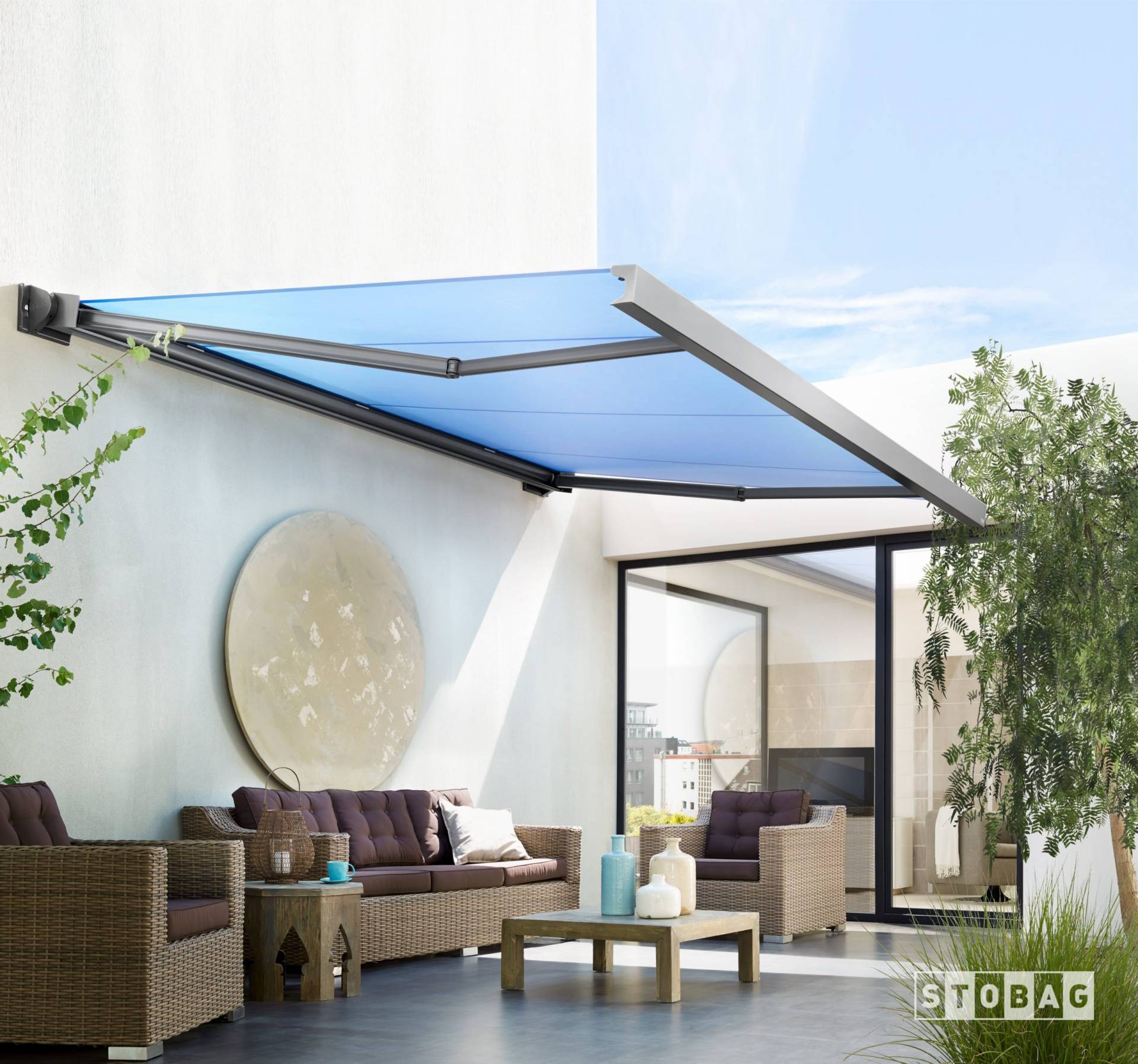 Clean square motorized awning